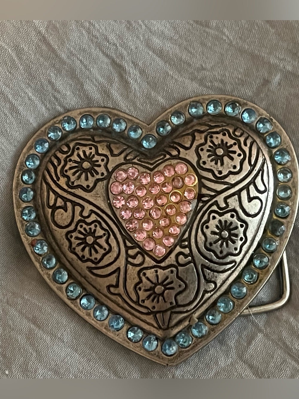 Heart Crystal Accent Belt Buckle - Pink & Blue